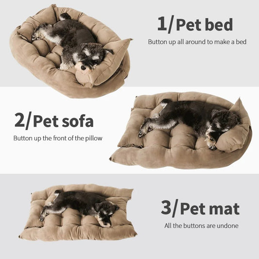 3 - in - 1 Multifunction Dog And Cat Bed Soft Cotton Convertible Pet Mat Brown - MMD NEXA