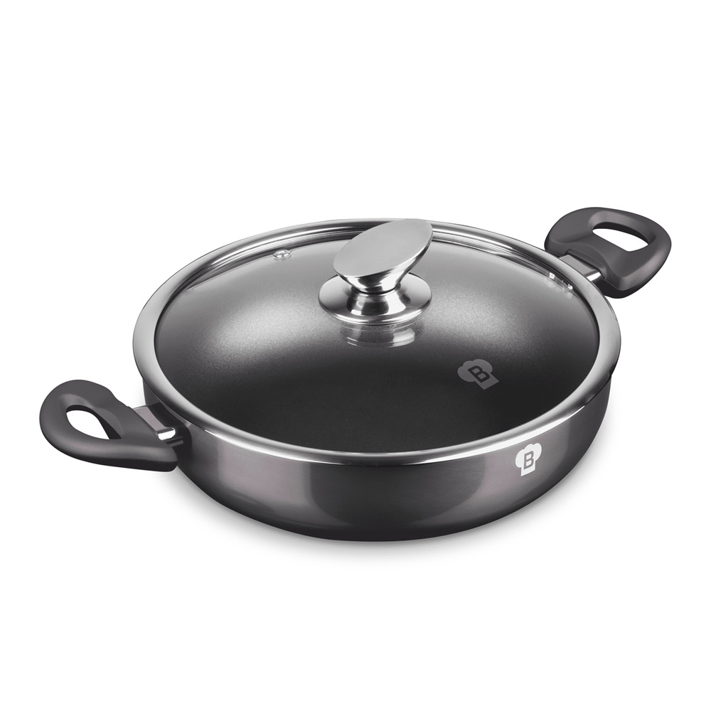 Cratiță Blauman Carbon Pro Ø24cm 3.2L cu Capac din Sticlă – Negru (BL - 3961) - MMD NEXA