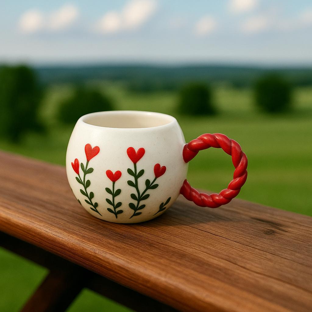 Handmade Floral Ceramic Mugs With Bubble Handle Set Of 2 - MMD NEXA
