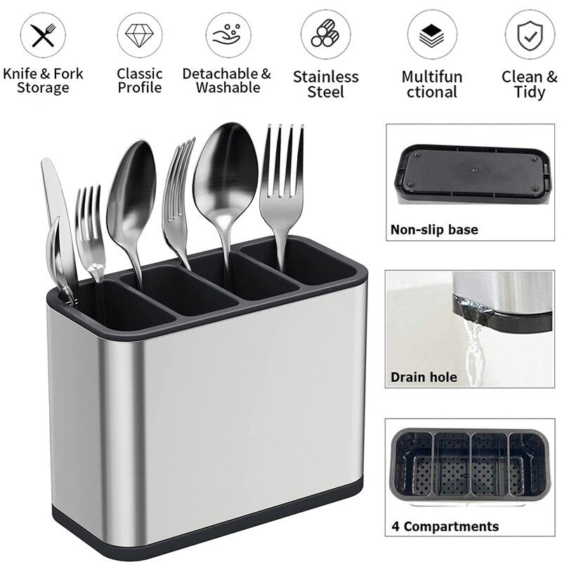 Kitchen Cutlery Holder Spoon Fork Utensils Storage Rack Drainer Multifunction Chopstick Storage - MMD NEXA