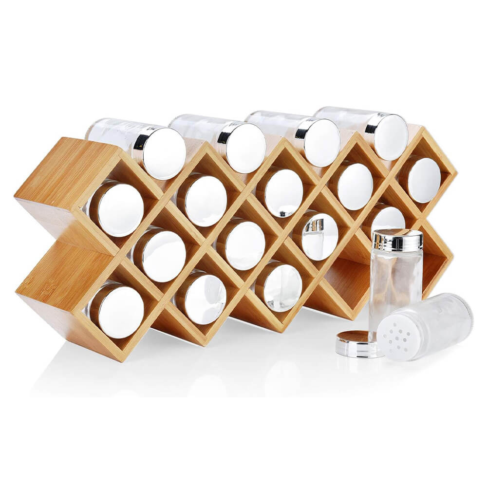Suport pentru Condimente din Bambus – Set 18 Piese | Organizare Naturală și Elegantă în Bucătărie - MMD NEXA